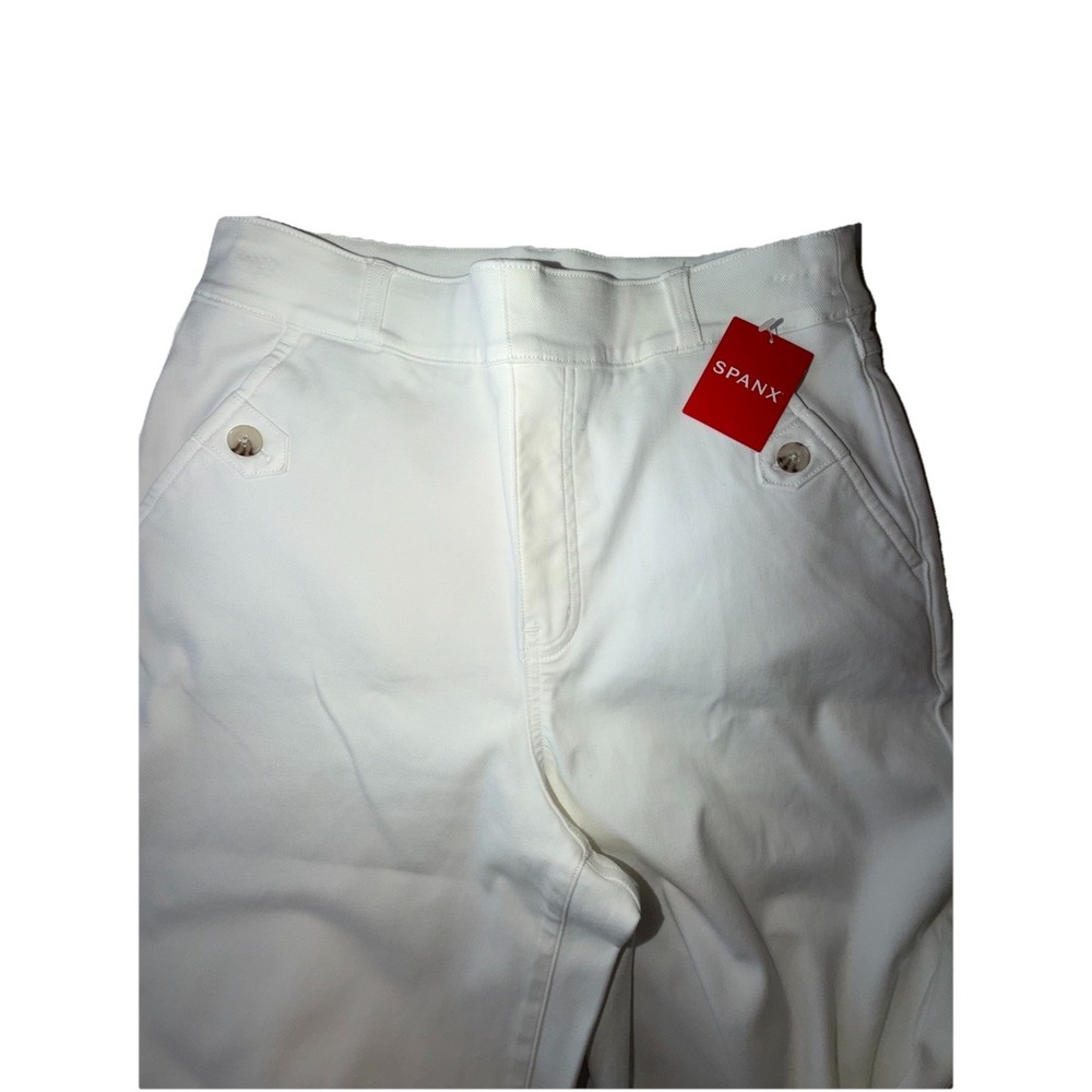 NWT SPANX 20312R Stretch Twill Cropped Wide Leg in Bright White Pants M